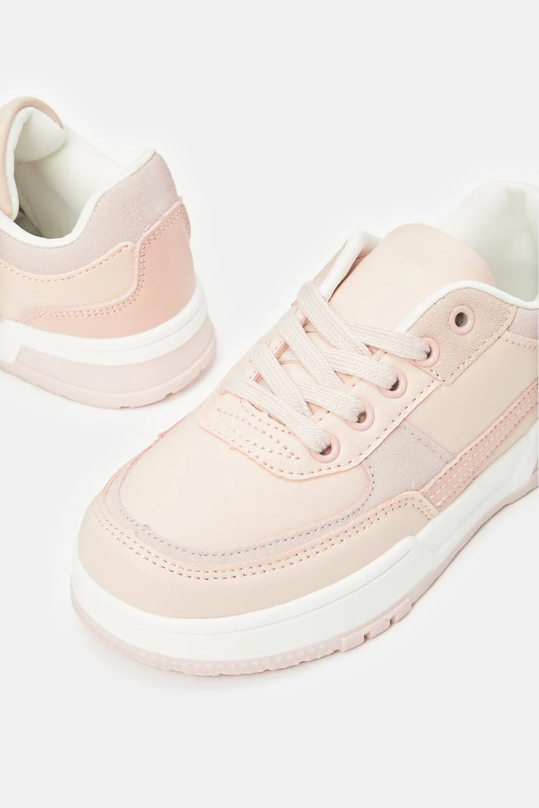 Senior Girls Pink Lace-Up Trainers