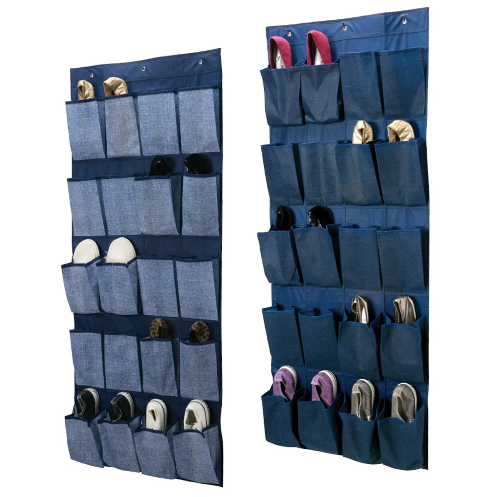 Simplify 20 Pocket Over The Door Shoe Caddy, Denim Print, Colors May Vary, 22x53.5 Inches