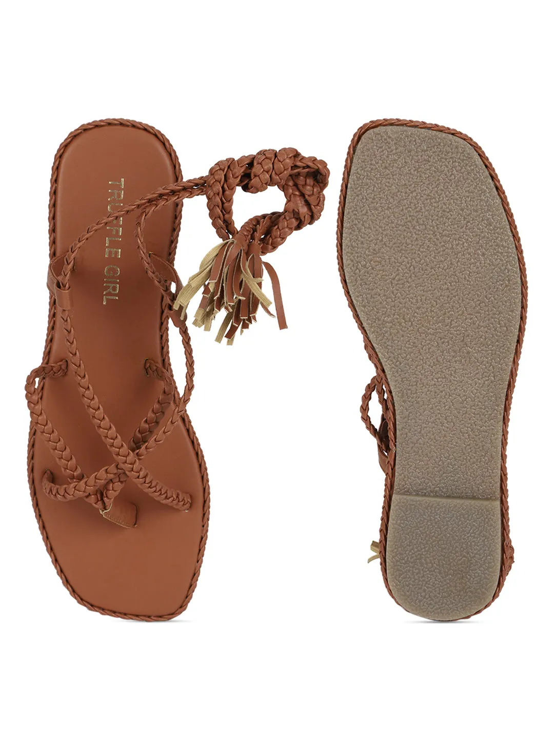 Tan PU Braided Lace Up Flat Sandals (TC-ST-1212-TAN)