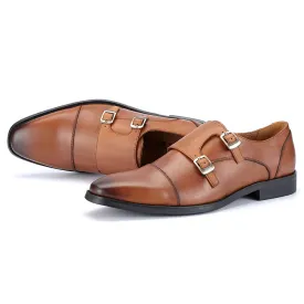 Trend4us Men's Double Monk Strap Leather Dress Shoes