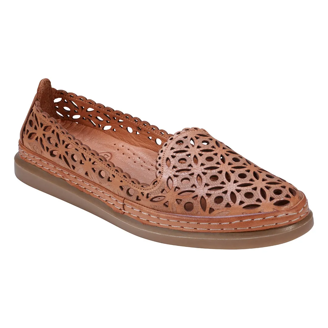 Tumi Tan Perforated Leather Flats