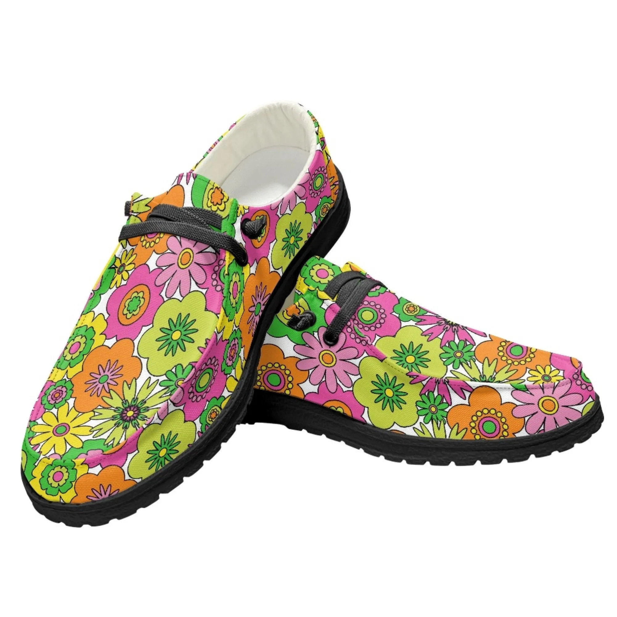 Unisex Slip On Shoes, Vintage Loafers Style, 70s Shoes, Hippie Shoes, Boho Shoes, Neon Green Pink  Shoes, Floral Shoes, Retro Loaferss