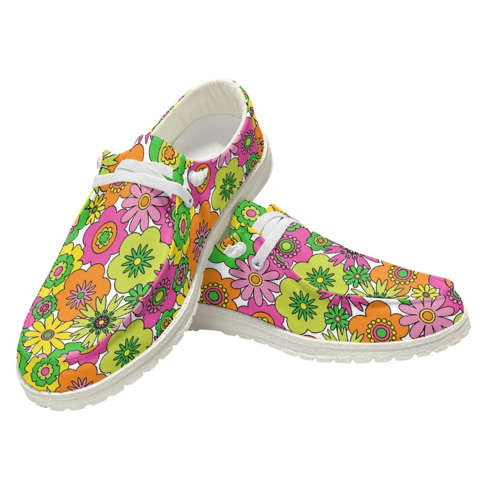 Unisex Slip On Shoes, Vintage Loafers Style, 70s Shoes, Hippie Shoes, Boho Shoes, Neon Green Pink  Shoes, Floral Shoes, Retro Loaferss