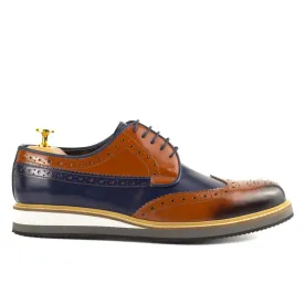 Vestito Brown-Navy Men's Wingtip Leather Derby Dress Shoes