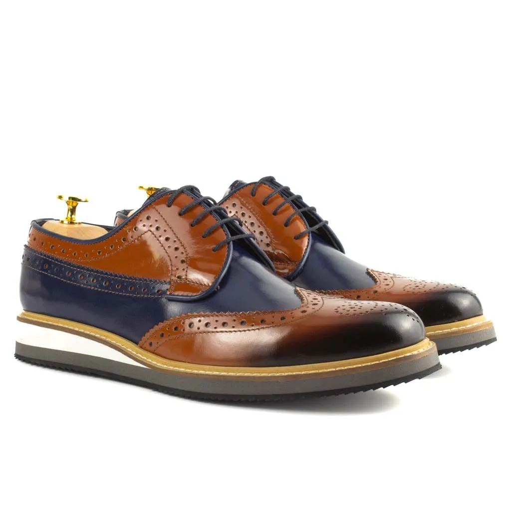 Vestito Brown-Navy Men's Wingtip Leather Derby Dress Shoes