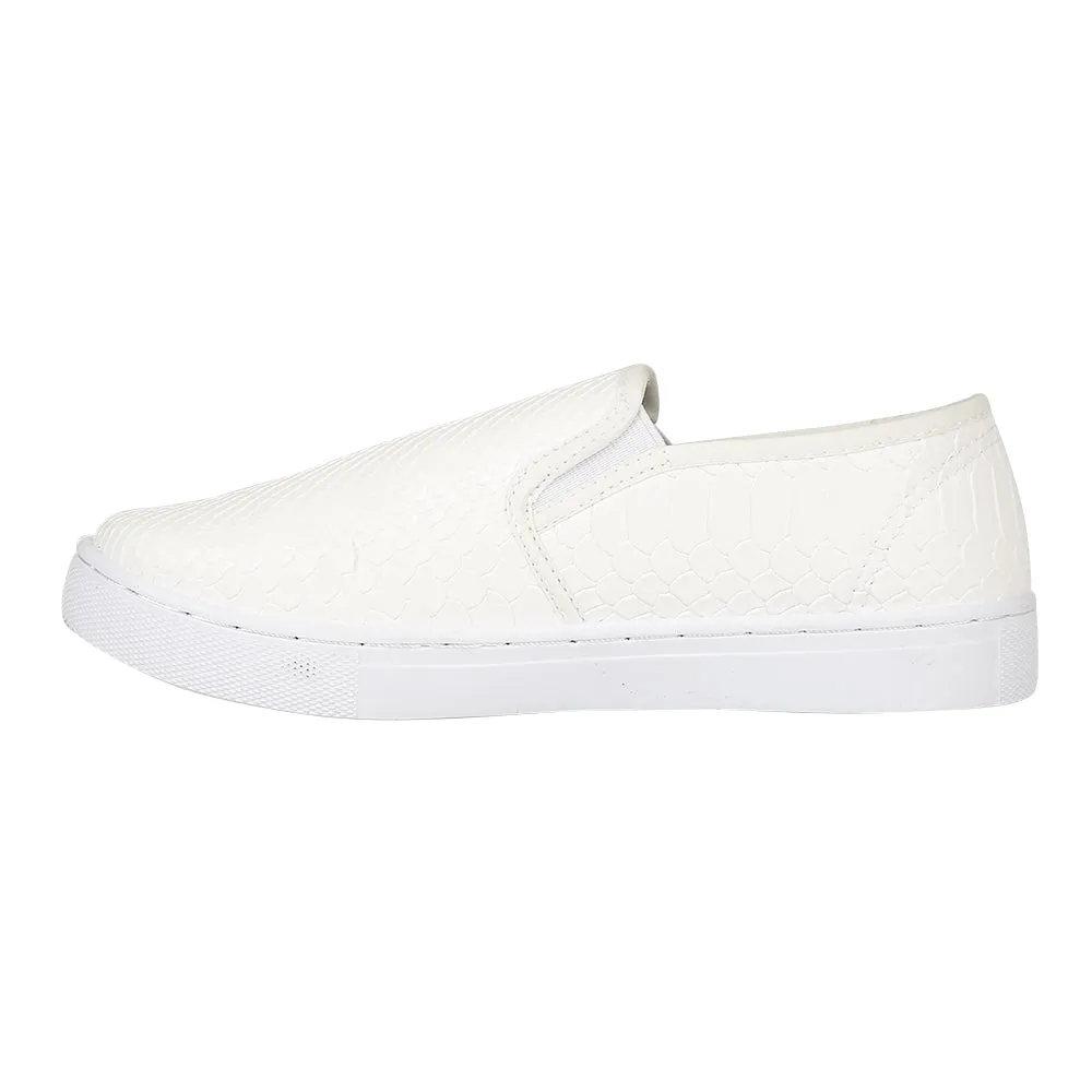 White Croc Pu Flat Shoes