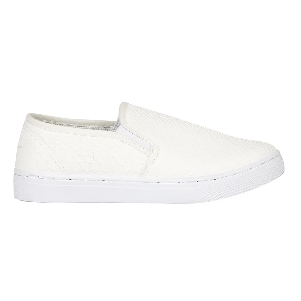 White Croc Pu Flat Shoes