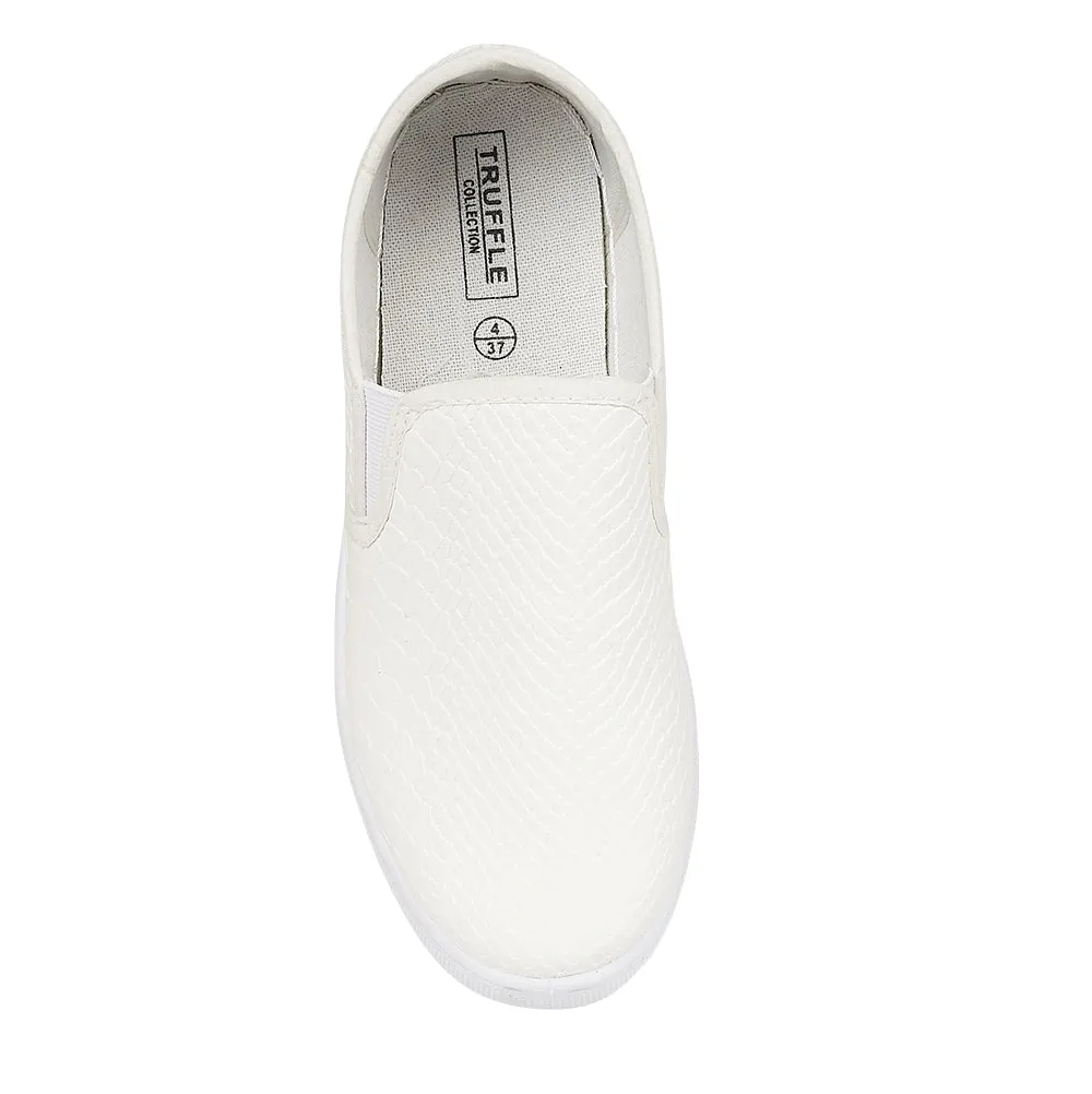 White Croc Pu Flat Shoes