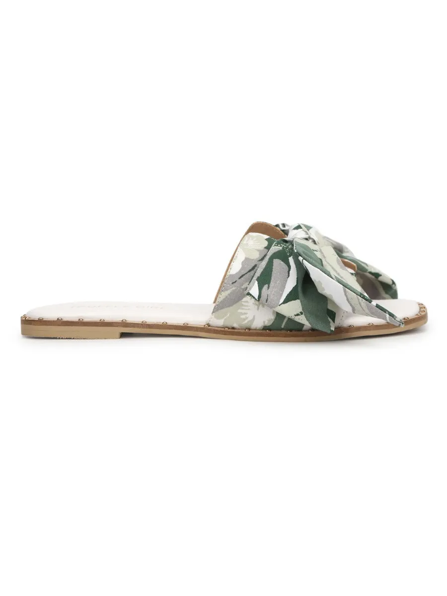 White Green Floral Bow Slip Ons