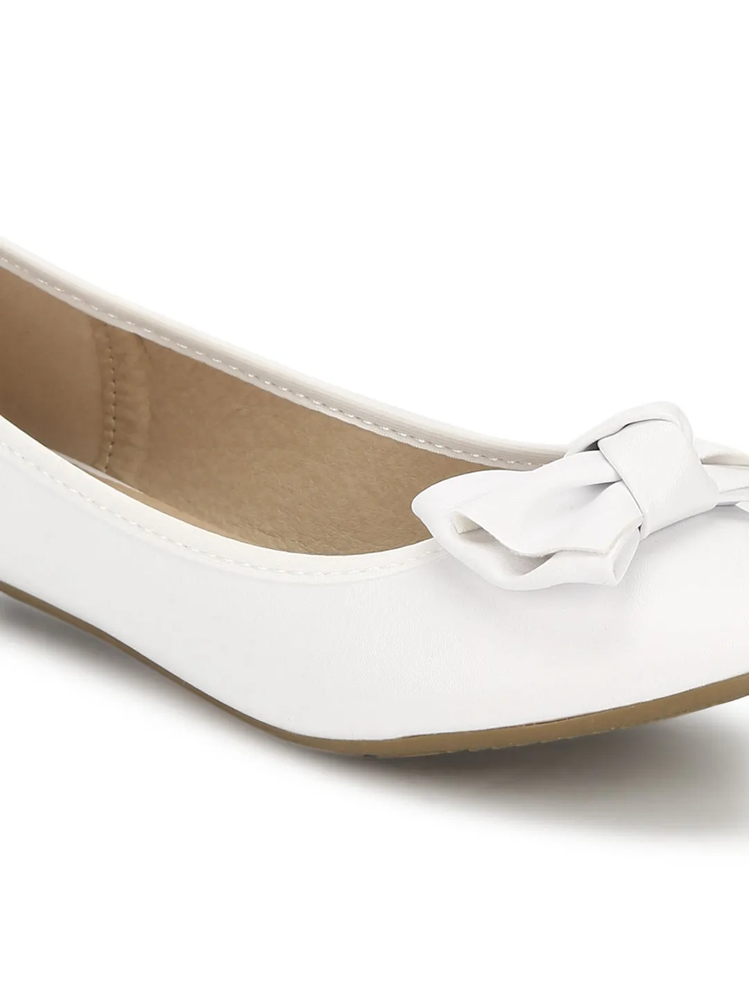 White PU Big Bow Belly Flats