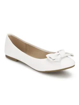 White PU Big Bow Belly Flats