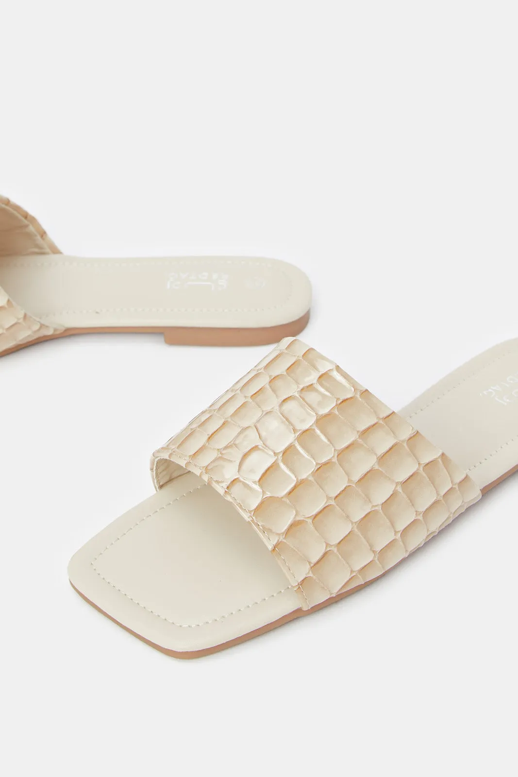 Women Beige Croc Embossed Mule