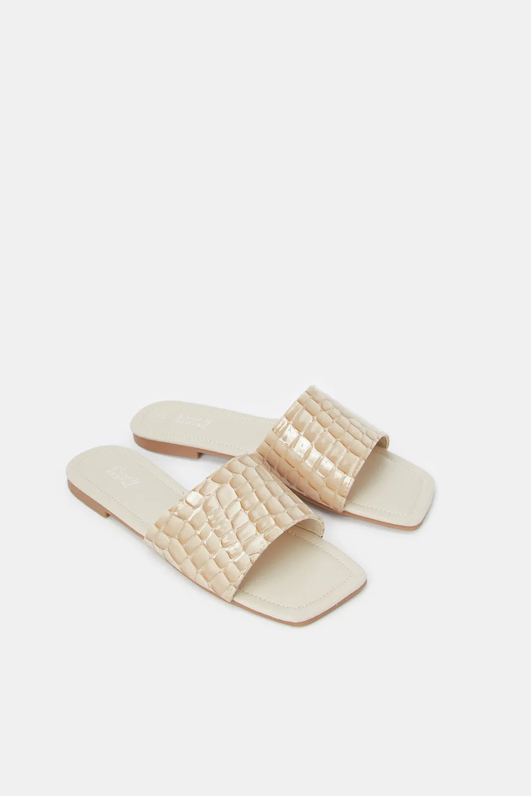 Women Beige Croc Embossed Mule