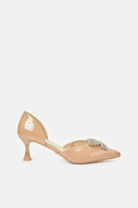 Women Beige Patent Butterfly Court Shoes