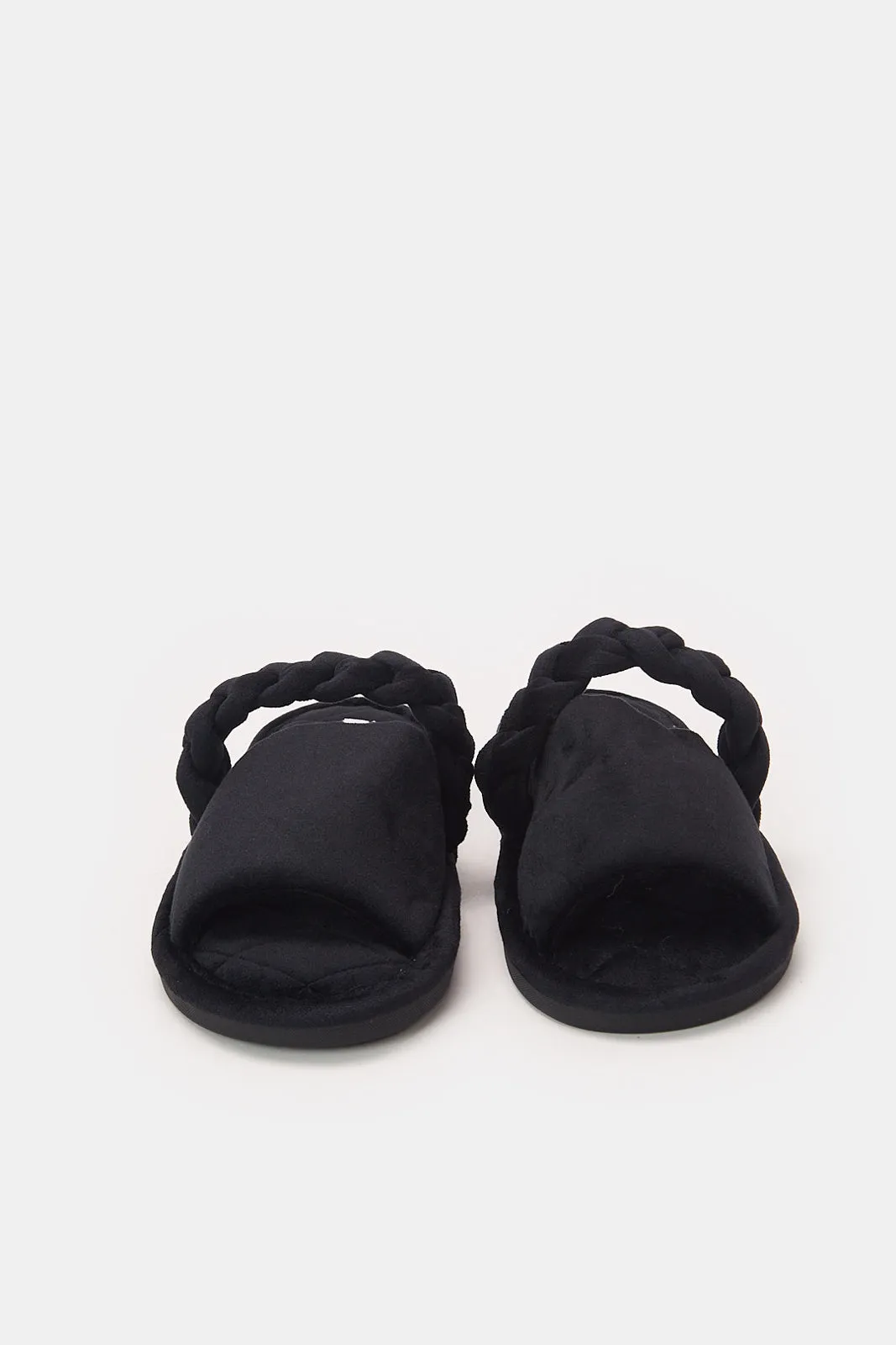 Women Black Plait Slipper