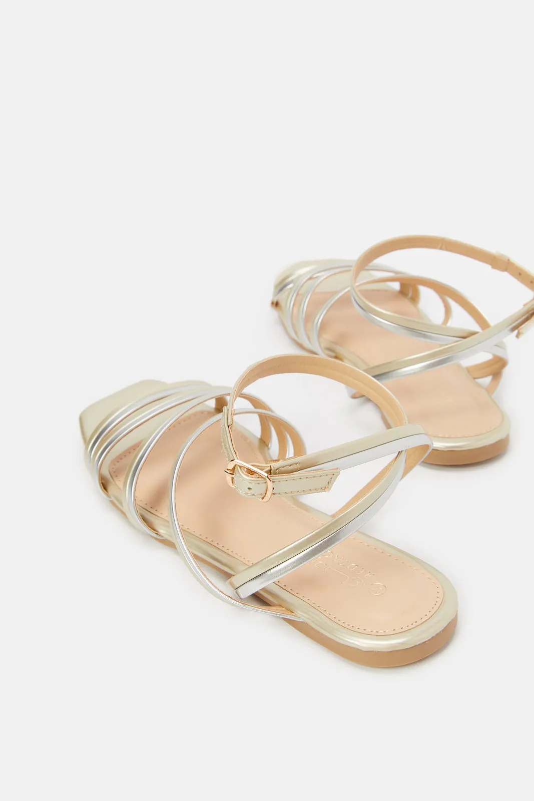 Women Gold And Silver Strappy Sandal