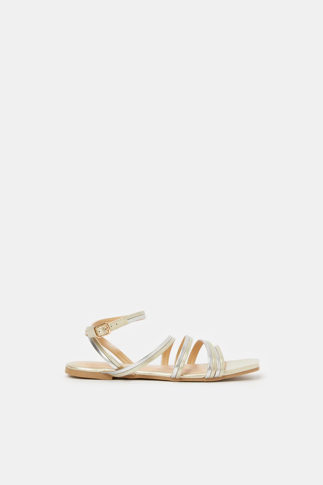 Women Gold And Silver Strappy Sandal