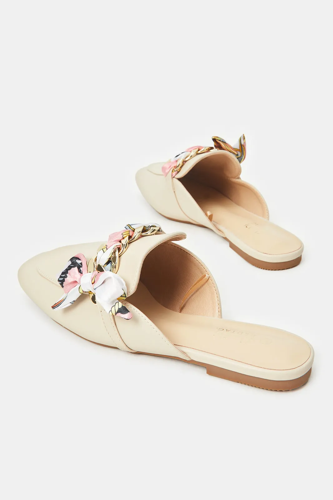 Women Ivory Loafer With Scarf Trim