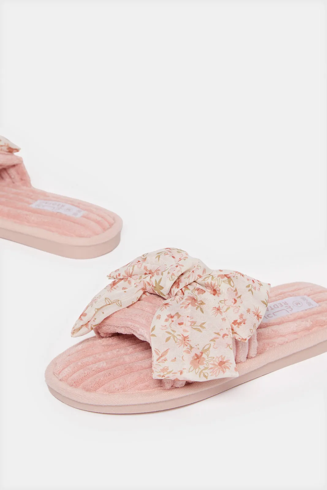 Women Pink Bow Trim Slipper