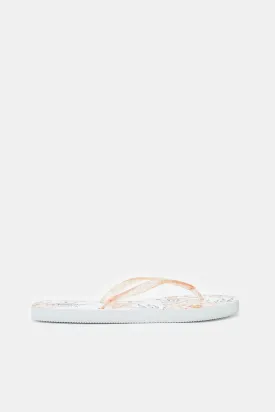 Women White Flamingo Print Flip Flop