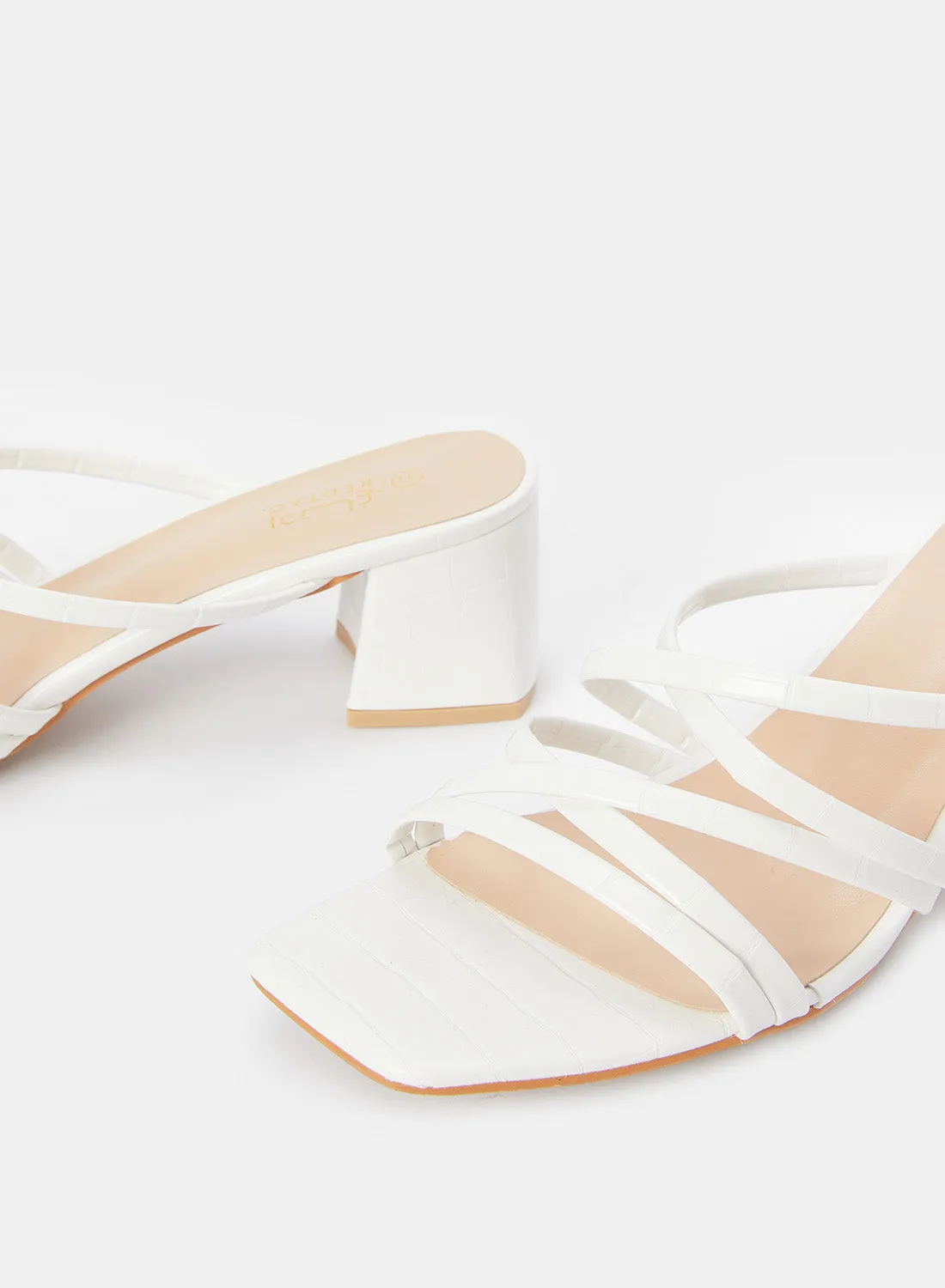 Women White Strappy Textured Mule