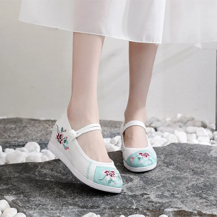 Women's Cheongsam Round Head Mesh Height Increasing Canvas Shoes