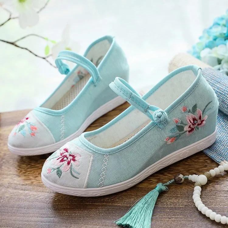 Women's Cheongsam Round Head Mesh Height Increasing Canvas Shoes