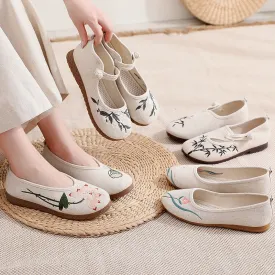 Women's Cloth Vintage Embroidered Flat Dance Ethnic Canvas Shoes