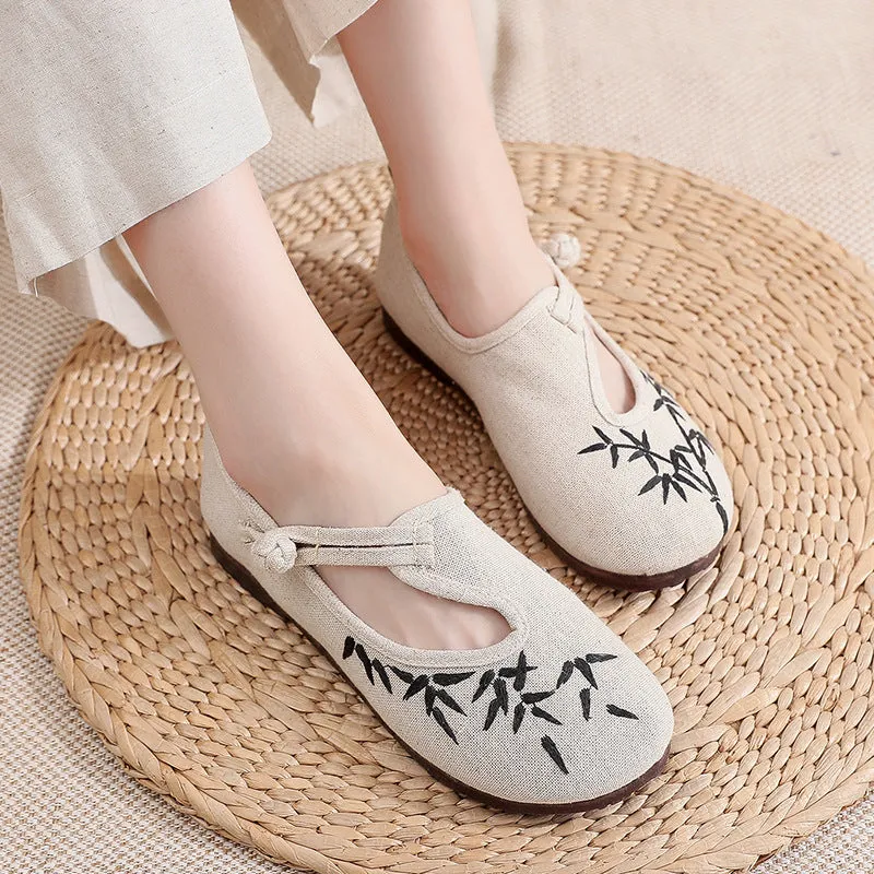 Women's Cloth Vintage Embroidered Flat Dance Ethnic Canvas Shoes