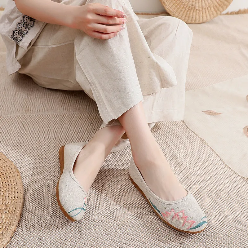 Women's Cloth Vintage Embroidered Flat Dance Ethnic Canvas Shoes